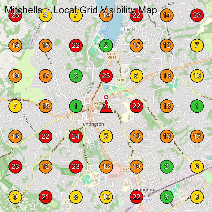 Mitchells Clothing Store GeoGrid ranking map for Huntington NY